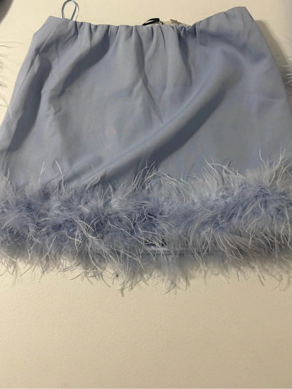 NWT 2PC Blue Gray Feather Trim Blazer Skirt Set Y2K Party Size M